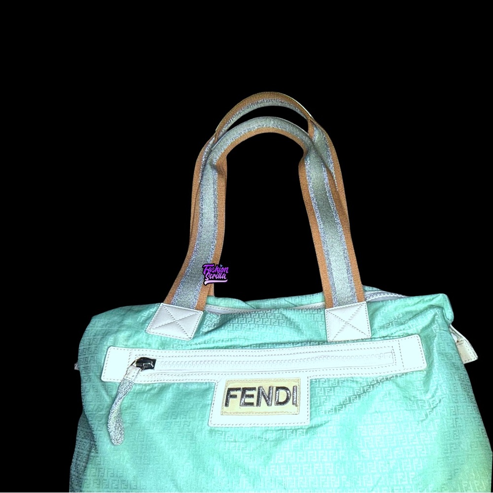 Fendi Monogram Blue Green Logo Nylon Beach Bag - Picture 9 of 15